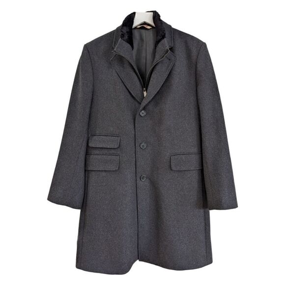 Michael Kors Men's Charcoal Grey Three Button Wool Blend ZipUp Overcoat Size 40R - Picture 2 of 9